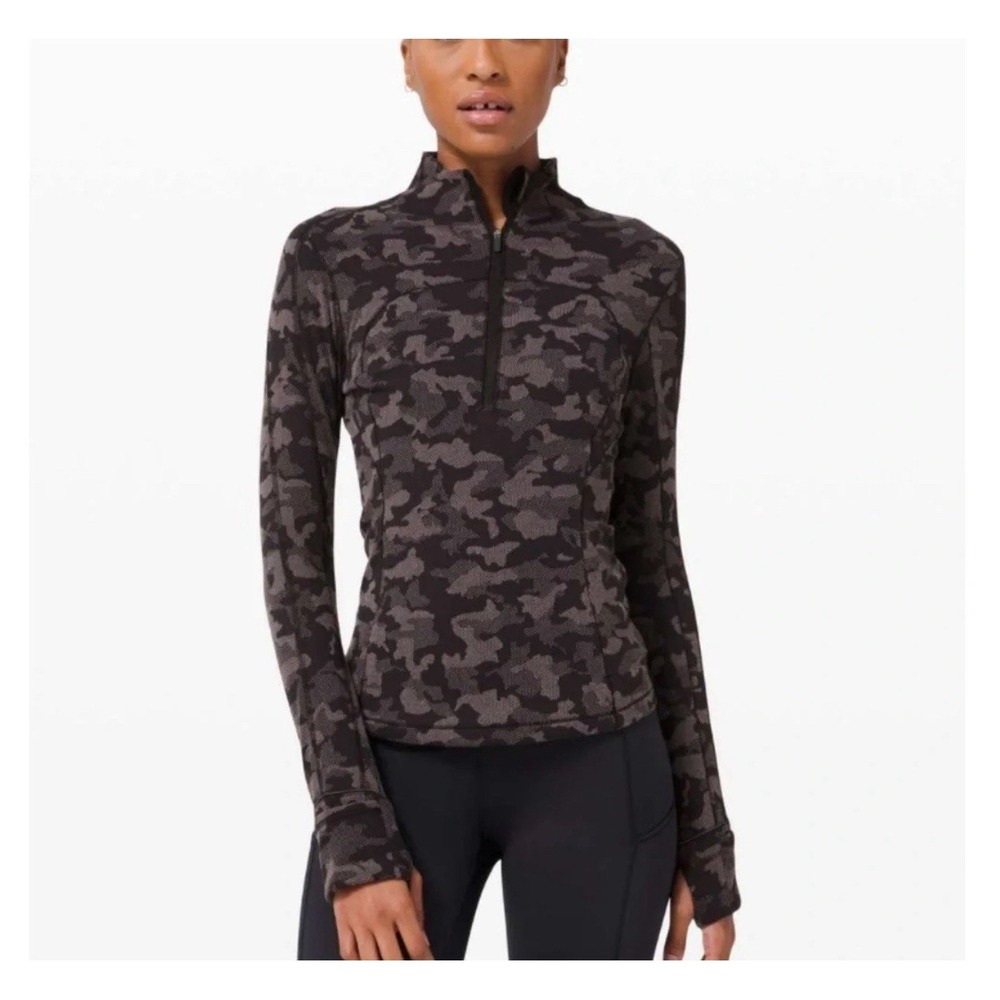 Lululemon Run Briskly 1/2 Zip Heritage Camo Jacquard‎ Black Lunar Rock Women's 4